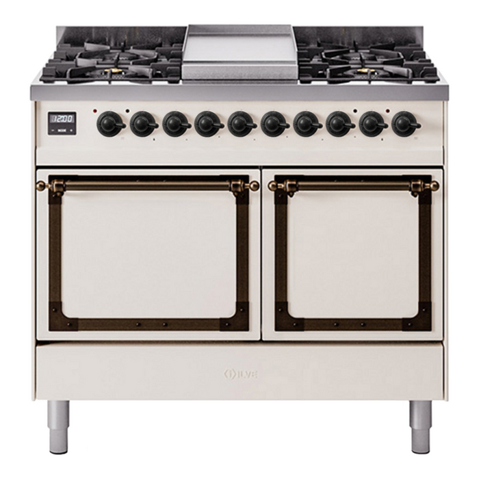 ILVE Nostalgie II Noblesse 40″ Dual Fuel Freestanding Range 6 Sealed Burners + Griddle with Solid Door - UND40FQNMP