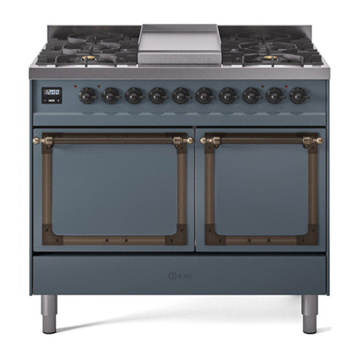 ILVE Nostalgie II Noblesse 40″ Dual Fuel Freestanding Range 6 Sealed Burners + Griddle with Solid Door - UND40FQNMP