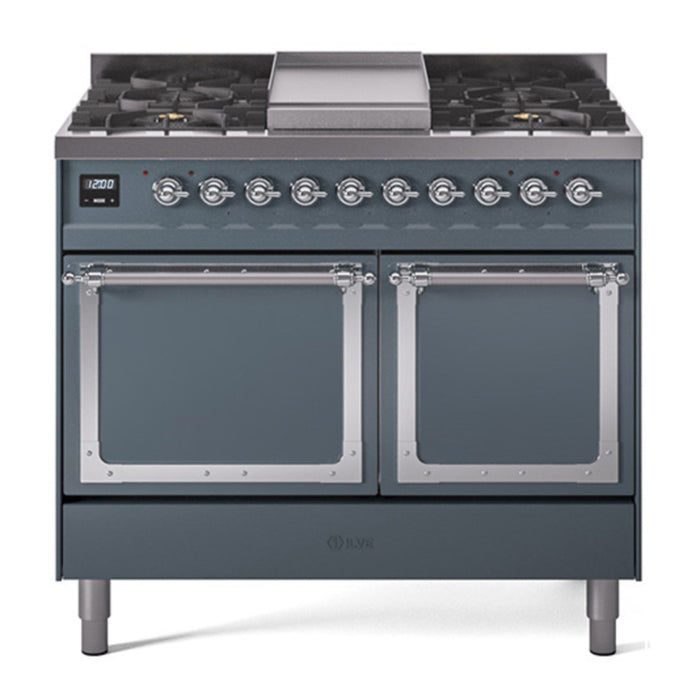 ILVE Nostalgie II Noblesse 40″ Dual Fuel Freestanding Range 6 Sealed Burners + Griddle with Solid Door - UND40FQNMP