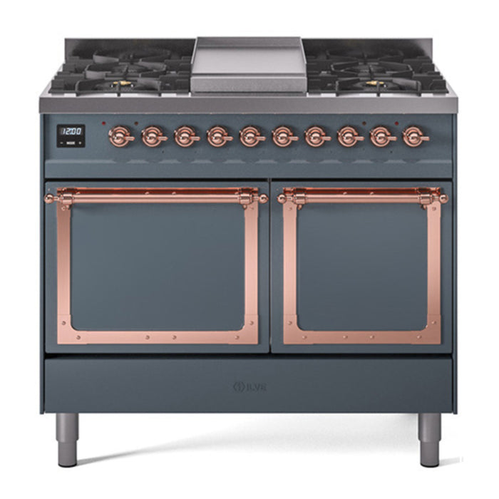 ILVE Nostalgie II Noblesse 40″ Dual Fuel Freestanding Range 6 Sealed Burners + Griddle with Solid Door - UND40FQNMP
