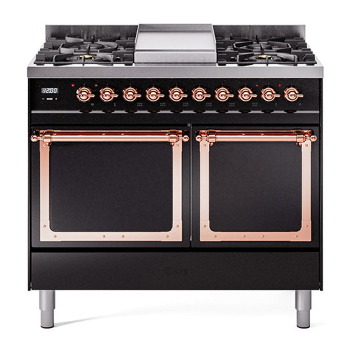 ILVE Nostalgie II Noblesse 40″ Dual Fuel Freestanding Range 6 Sealed Burners + Griddle with Solid Door - UND40FQNMP