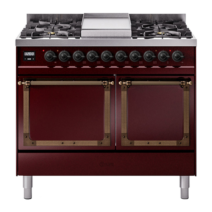 ILVE Nostalgie II Noblesse 40″ Dual Fuel Freestanding Range 6 Sealed Burners + Griddle with Solid Door - UND40FQNMP