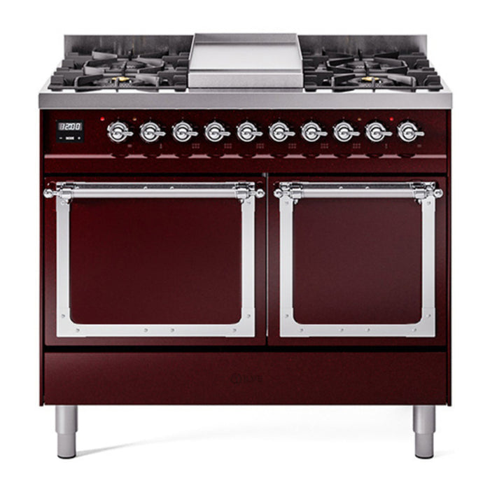 ILVE Nostalgie II Noblesse 40″ Dual Fuel Freestanding Range 6 Sealed Burners + Griddle with Solid Door - UND40FQNMP