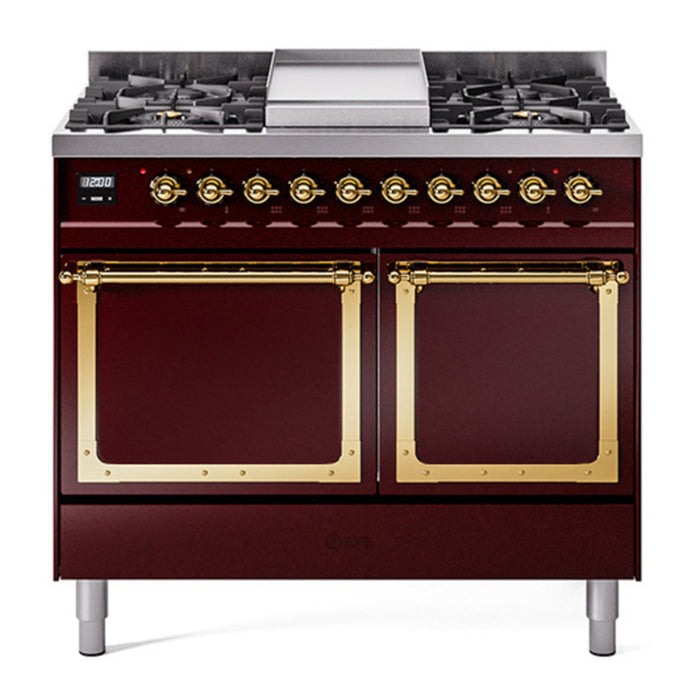 ILVE Nostalgie II Noblesse 40″ Dual Fuel Freestanding Range 6 Sealed Burners + Griddle with Solid Door - UND40FQNMP