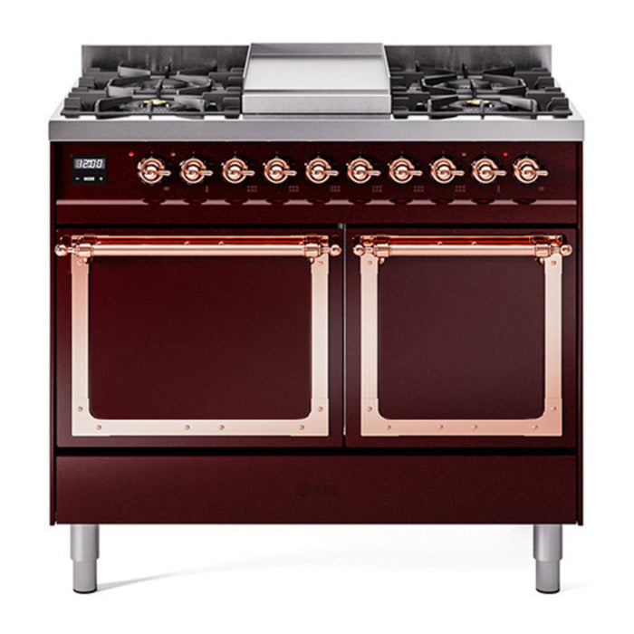 ILVE Nostalgie II Noblesse 40″ Dual Fuel Freestanding Range 6 Sealed Burners + Griddle with Solid Door - UND40FQNMP