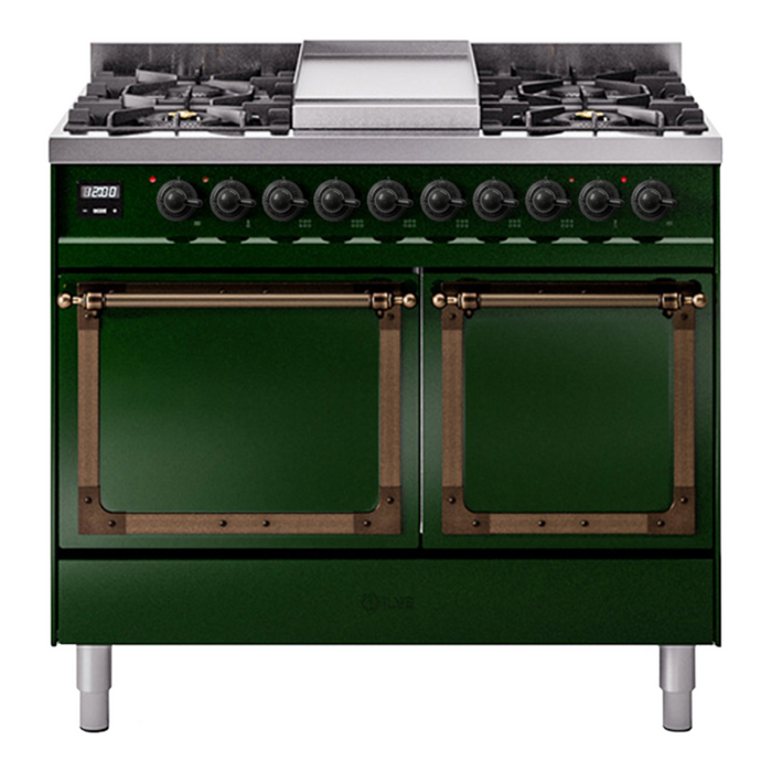 ILVE Nostalgie II Noblesse 40″ Dual Fuel Freestanding Range 6 Sealed Burners + Griddle with Solid Door - UND40FQNMP