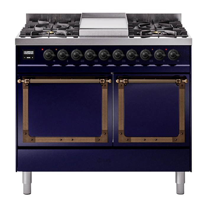 ILVE Nostalgie II Noblesse 40″ Dual Fuel Freestanding Range 6 Sealed Burners + Griddle with Solid Door - UND40FQNMP