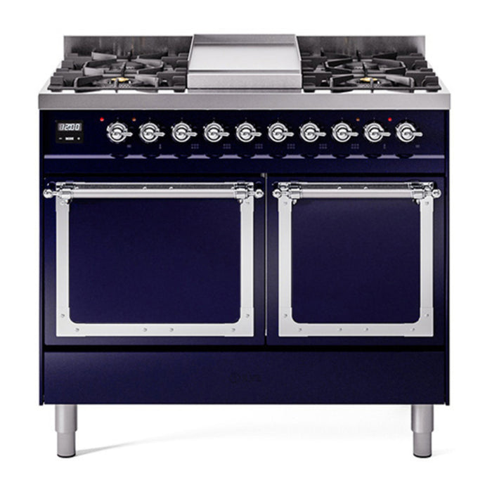 ILVE Nostalgie II Noblesse 40″ Dual Fuel Freestanding Range 6 Sealed Burners + Griddle with Solid Door - UND40FQNMP
