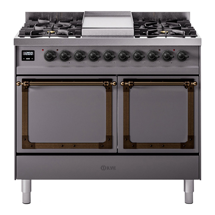 ILVE Nostalgie II Noblesse 40″ Dual Fuel Freestanding Range 6 Sealed Burners + Griddle with Solid Door - UND40FQNMP