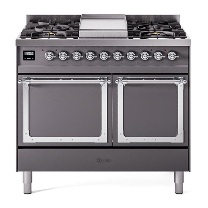 ILVE Nostalgie II Noblesse 40″ Dual Fuel Freestanding Range 6 Sealed Burners + Griddle with Solid Door - UND40FQNMP