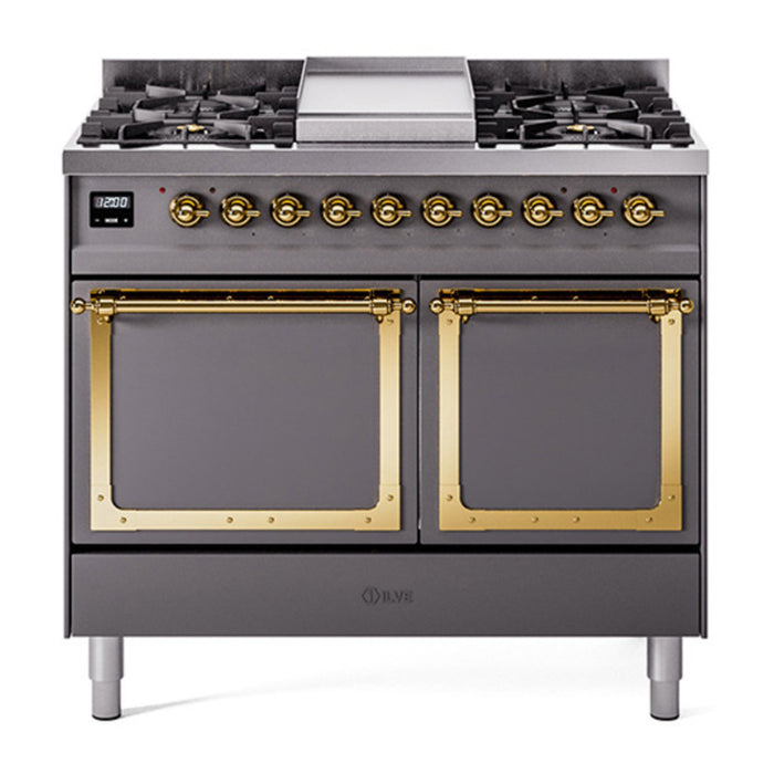 ILVE Nostalgie II Noblesse 40″ Dual Fuel Freestanding Range 6 Sealed Burners + Griddle with Solid Door - UND40FQNMP
