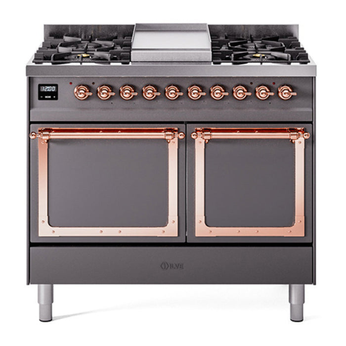 ILVE Nostalgie II Noblesse 40″ Dual Fuel Freestanding Range 6 Sealed Burners + Griddle with Solid Door - UND40FQNMP