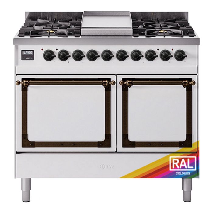 ILVE Nostalgie II Noblesse 40″ Dual Fuel Freestanding Range 6 Sealed Burners + Griddle with Solid Door - UND40FQNMP