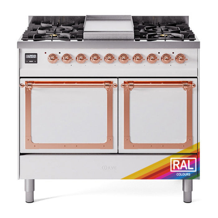 ILVE Nostalgie II Noblesse 40″ Dual Fuel Freestanding Range 6 Sealed Burners + Griddle with Solid Door - UND40FQNMP