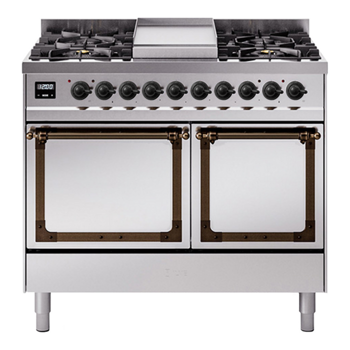 ILVE Nostalgie II Noblesse 40″ Dual Fuel Freestanding Range 6 Sealed Burners + Griddle with Solid Door - UND40FQNMP