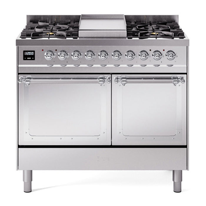 ILVE Nostalgie II Noblesse 40″ Dual Fuel Freestanding Range 6 Sealed Burners + Griddle with Solid Door - UND40FQNMP