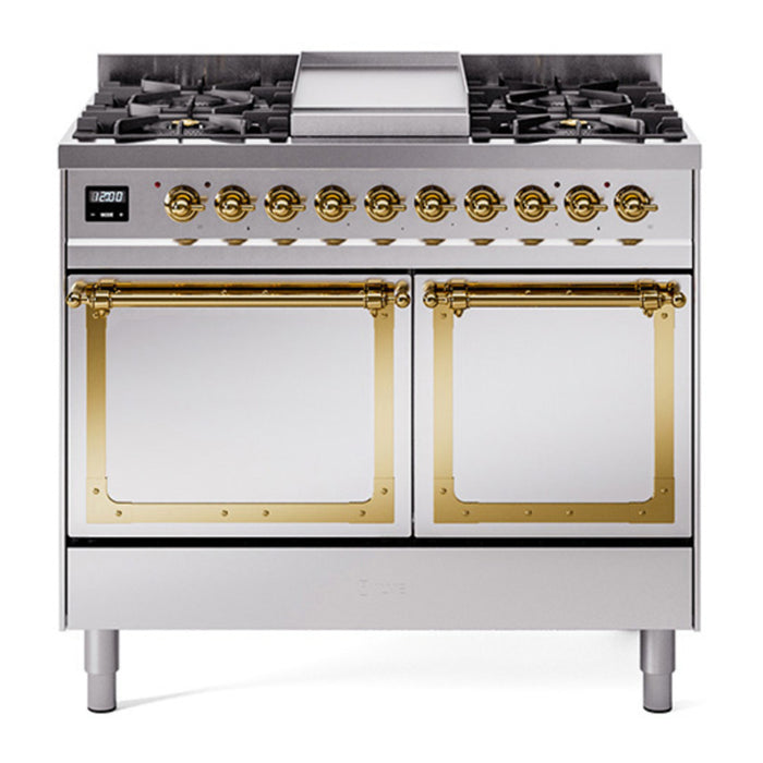 ILVE Nostalgie II Noblesse 40″ Dual Fuel Freestanding Range 6 Sealed Burners + Griddle with Solid Door - UND40FQNMP