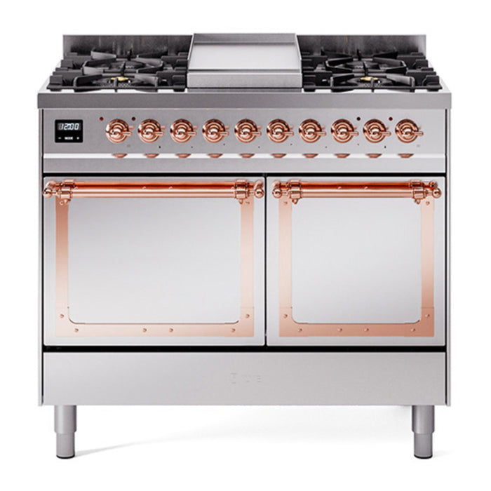 ILVE Nostalgie II Noblesse 40″ Dual Fuel Freestanding Range 6 Sealed Burners + Griddle with Solid Door - UND40FQNMP