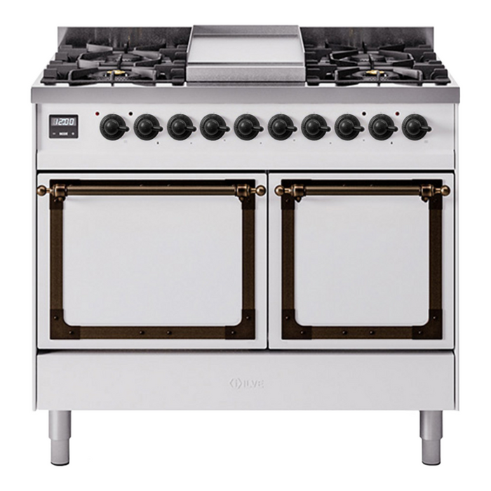 ILVE Nostalgie II Noblesse 40″ Dual Fuel Freestanding Range 6 Sealed Burners + Griddle with Solid Door - UND40FQNMP