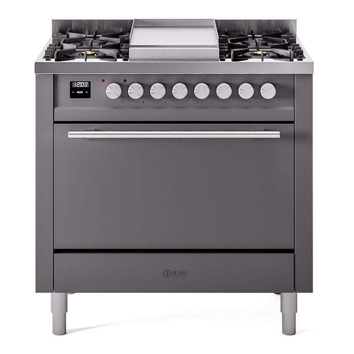 ILVE Professional Plus II 36" Dual Fuel Range 6 Sealed Burners with Solid Door - UP36FQMP