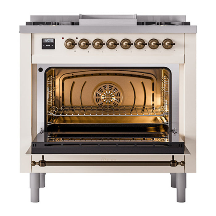 ILVE Nostalgie II 36" Dual Fuel Range with 6 Sealed Burners + Griddle Solid Door - UP36FQNMP