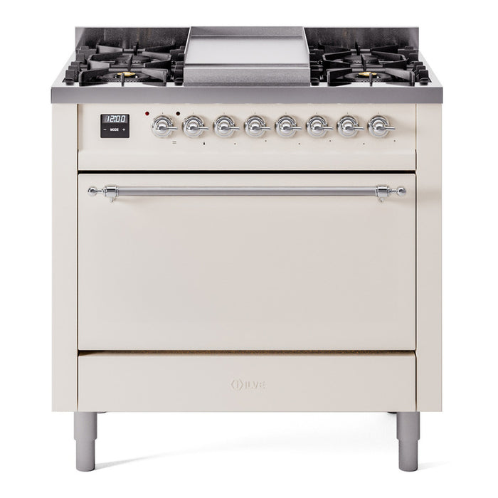 ILVE Nostalgie II 36" Dual Fuel Range with 6 Sealed Burners + Griddle Solid Door - UP36FQNMP