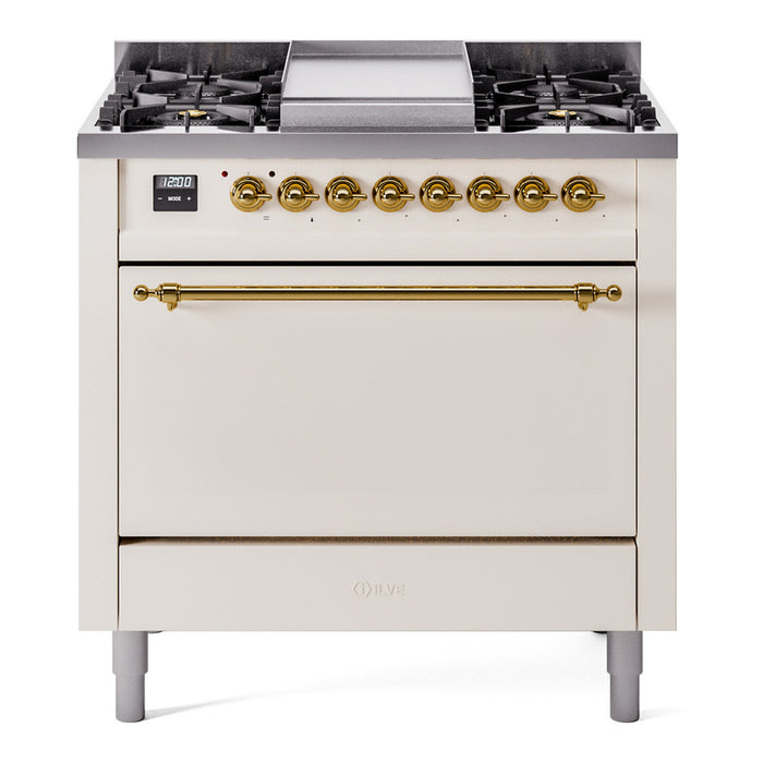 ILVE Nostalgie II 36" Dual Fuel Range with 6 Sealed Burners + Griddle Solid Door - UP36FQNMP