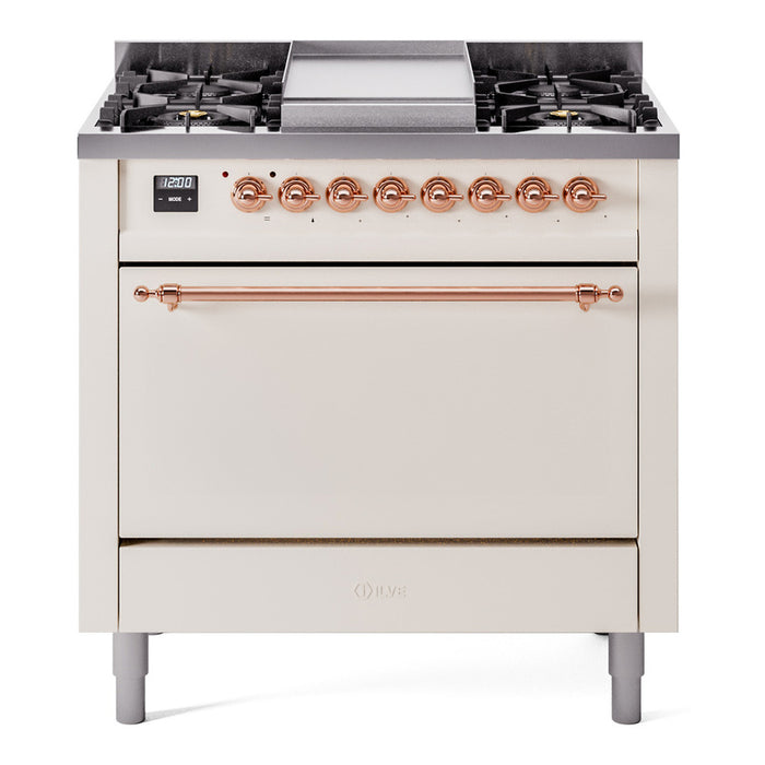 ILVE Nostalgie II 36" Dual Fuel Range with 6 Sealed Burners + Griddle Solid Door - UP36FQNMP