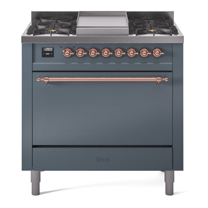 ILVE Nostalgie II 36" Dual Fuel Range with 6 Sealed Burners + Griddle Solid Door - UP36FQNMP