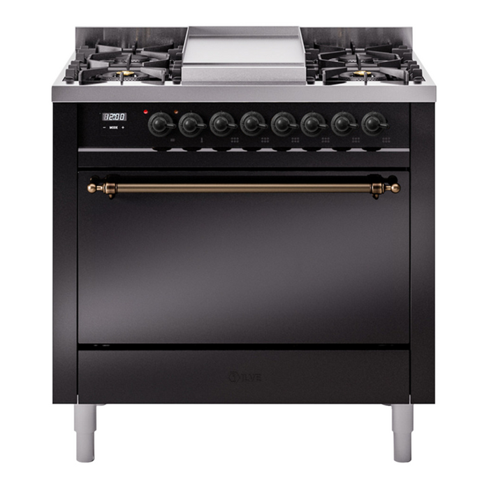 ILVE Nostalgie II 36" Dual Fuel Range with 6 Sealed Burners + Griddle Solid Door - UP36FQNMP