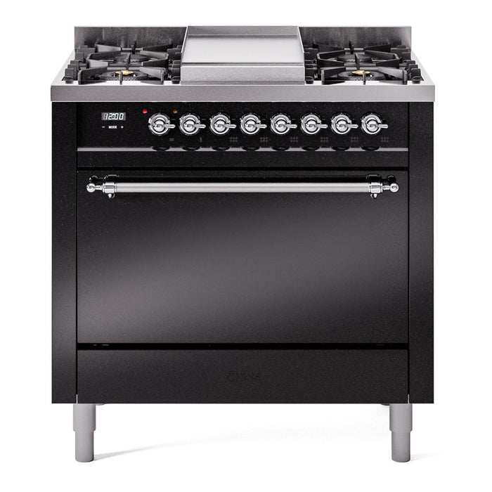 ILVE Nostalgie II 36" Dual Fuel Range with 6 Sealed Burners + Griddle Solid Door - UP36FQNMP