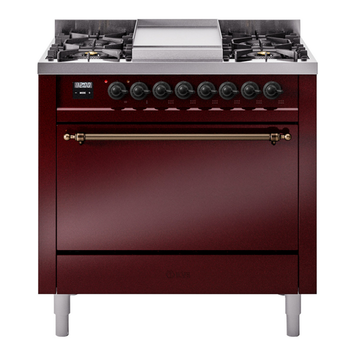 ILVE Nostalgie II 36" Dual Fuel Range with 6 Sealed Burners + Griddle Solid Door - UP36FQNMP