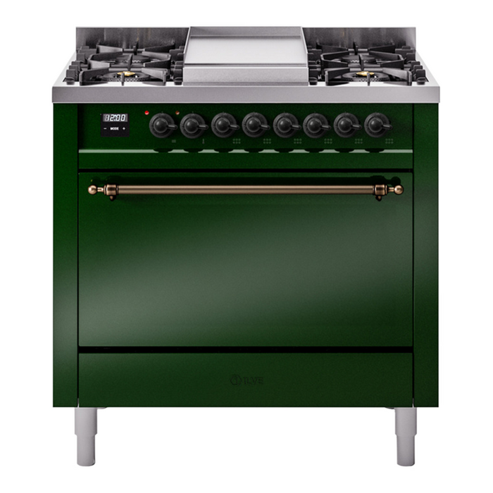 ILVE Nostalgie II 36" Dual Fuel Range with 6 Sealed Burners + Griddle Solid Door - UP36FQNMP