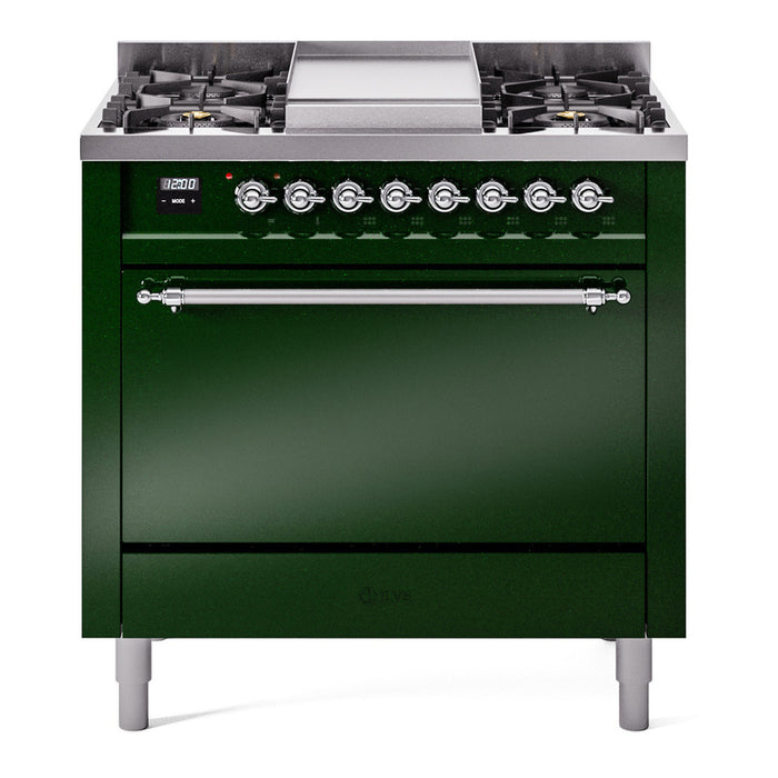 ILVE Nostalgie II 36" Dual Fuel Range with 6 Sealed Burners + Griddle Solid Door - UP36FQNMP