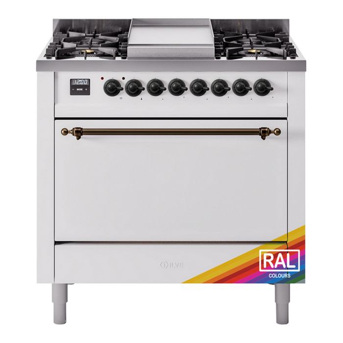 ILVE Nostalgie II 36" Dual Fuel Range with 6 Sealed Burners + Griddle Solid Door - UP36FQNMP