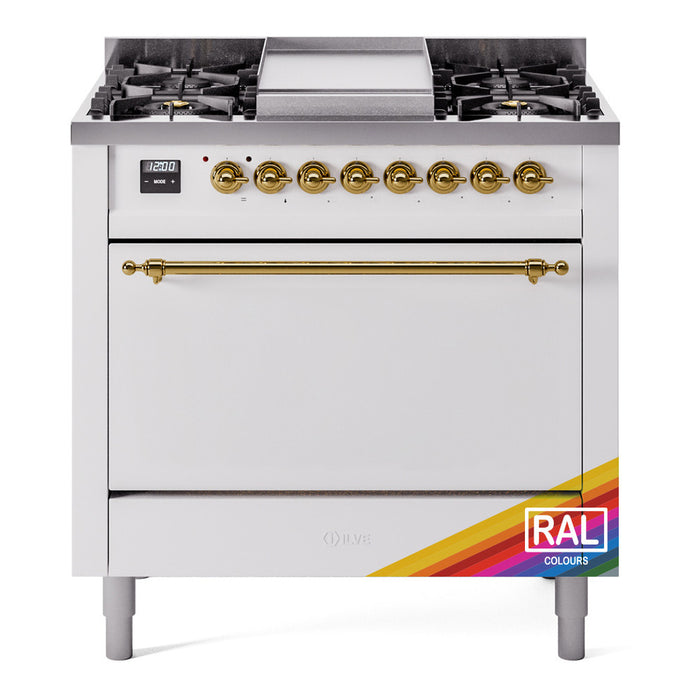 ILVE Nostalgie II 36" Dual Fuel Range with 6 Sealed Burners + Griddle Solid Door - UP36FQNMP