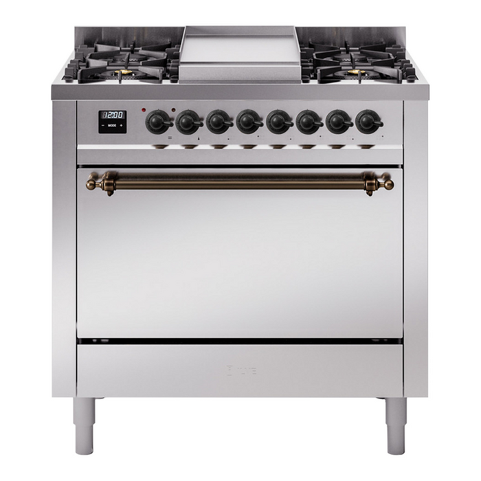ILVE Nostalgie II 36" Dual Fuel Range with 6 Sealed Burners + Griddle Solid Door - UP36FQNMP