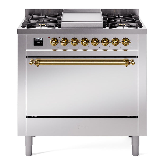 ILVE Nostalgie II 36" Dual Fuel Range with 6 Sealed Burners + Griddle Solid Door - UP36FQNMP