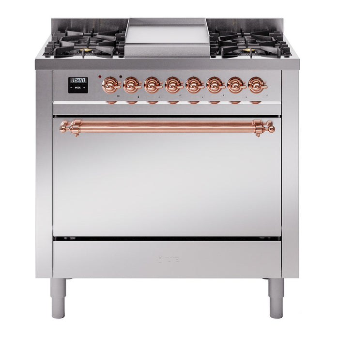 ILVE Nostalgie II 36" Dual Fuel Range with 6 Sealed Burners + Griddle Solid Door - UP36FQNMP