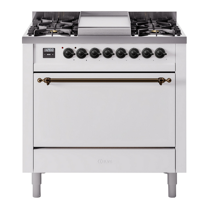 ILVE Nostalgie II 36" Dual Fuel Range with 6 Sealed Burners + Griddle Solid Door - UP36FQNMP