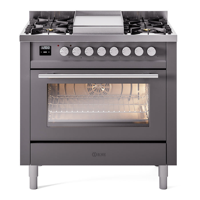 ILVE Professional Plus II 36-Inch Freestanding Dual Fuel Range with 6 Sealed Burner - UP36FWMP