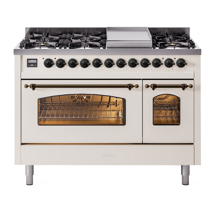 ILVE 48" Nostalgie II Series Freestanding Double Oven Dual Fuel Range (UP48FNMP)