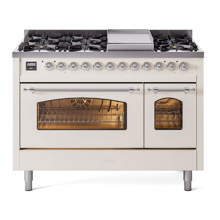 ILVE 48" Nostalgie II Series Freestanding Double Oven Dual Fuel Range (UP48FNMP)