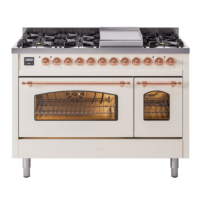 ILVE 48" Nostalgie II Series Freestanding Double Oven Dual Fuel Range (UP48FNMP)