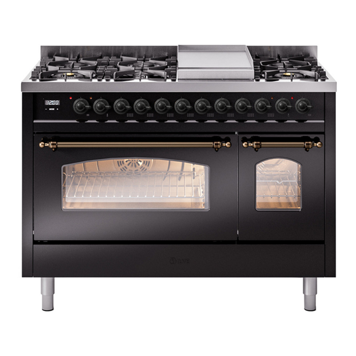 ILVE 48" Nostalgie II Series Freestanding Double Oven Dual Fuel Range (UP48FNMP)