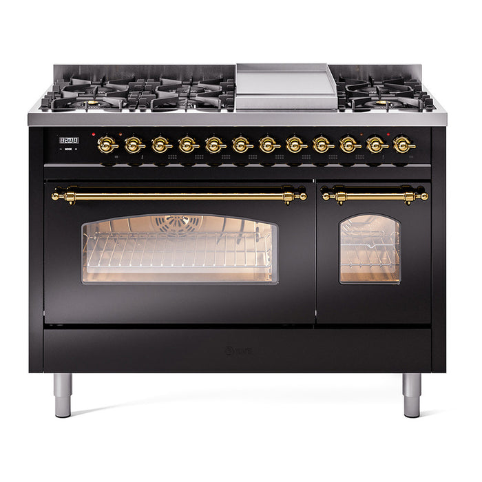 ILVE 48" Nostalgie II Series Freestanding Double Oven Dual Fuel Range (UP48FNMP)