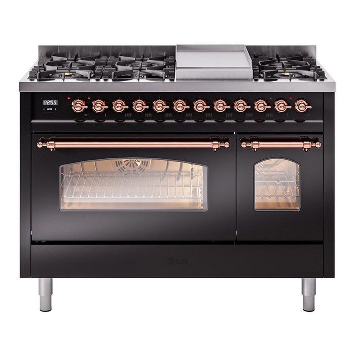 ILVE 48" Nostalgie II Series Freestanding Double Oven Dual Fuel Range (UP48FNMP)