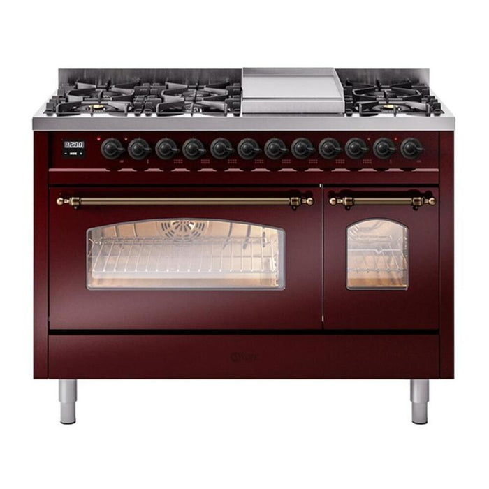 ILVE 48" Nostalgie II Series Freestanding Double Oven Dual Fuel Range (UP48FNMP)