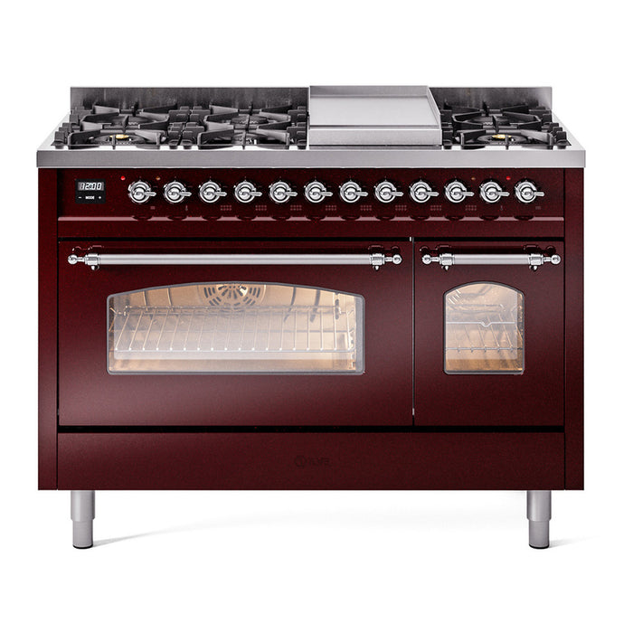 ILVE 48" Nostalgie II Series Freestanding Double Oven Dual Fuel Range (UP48FNMP)