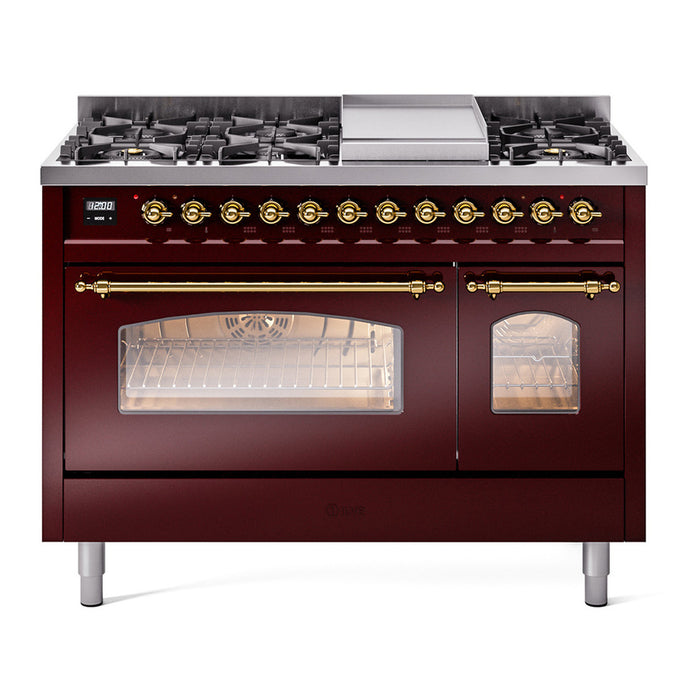 ILVE 48" Nostalgie II Series Freestanding Double Oven Dual Fuel Range (UP48FNMP)